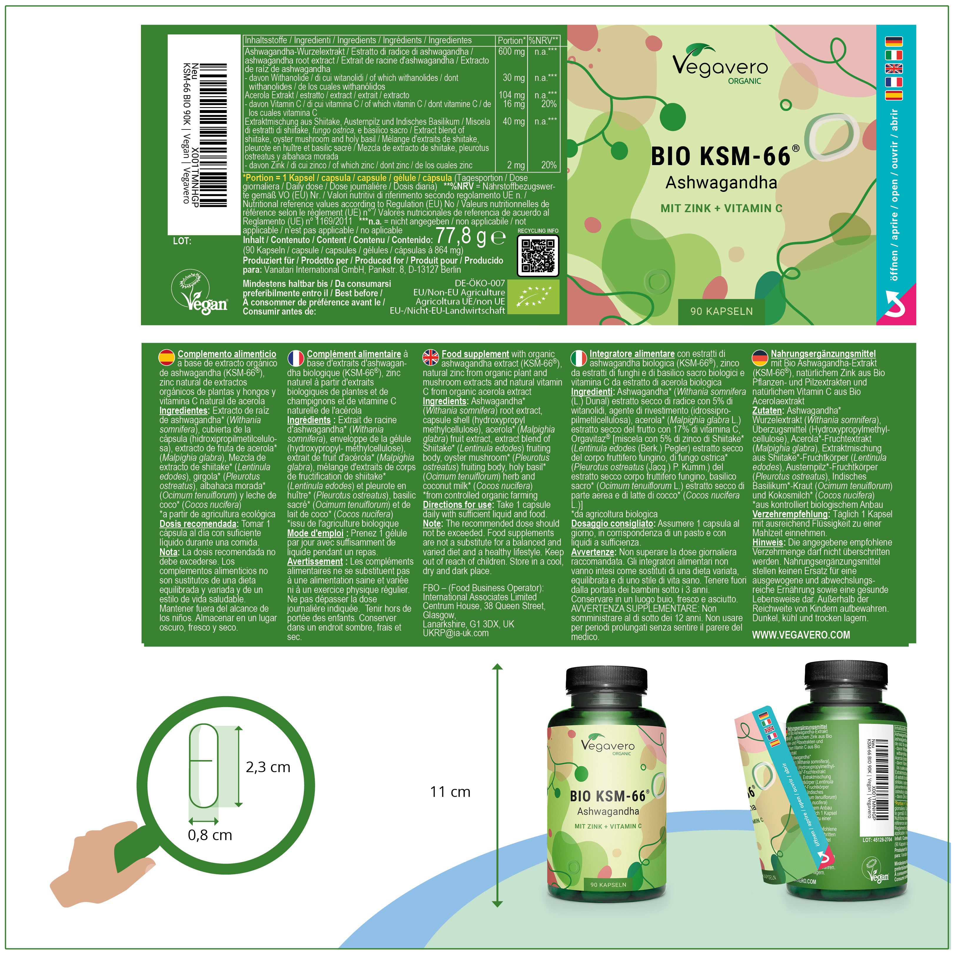 Ashwagandha KSM-66 Extracto Cápsulas Orgánico