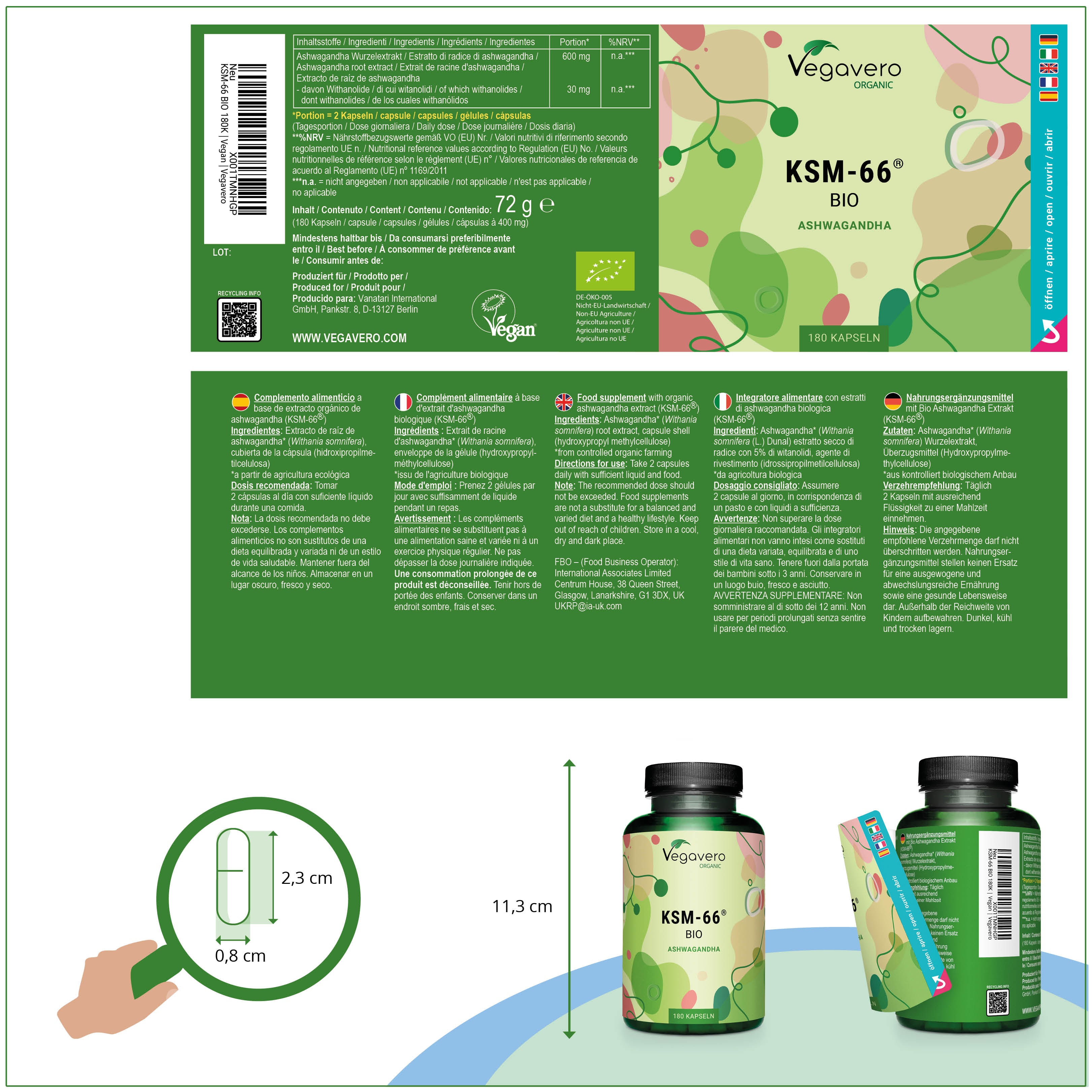 Ashwagandha KSM-66 Extracto Cápsulas Orgánico