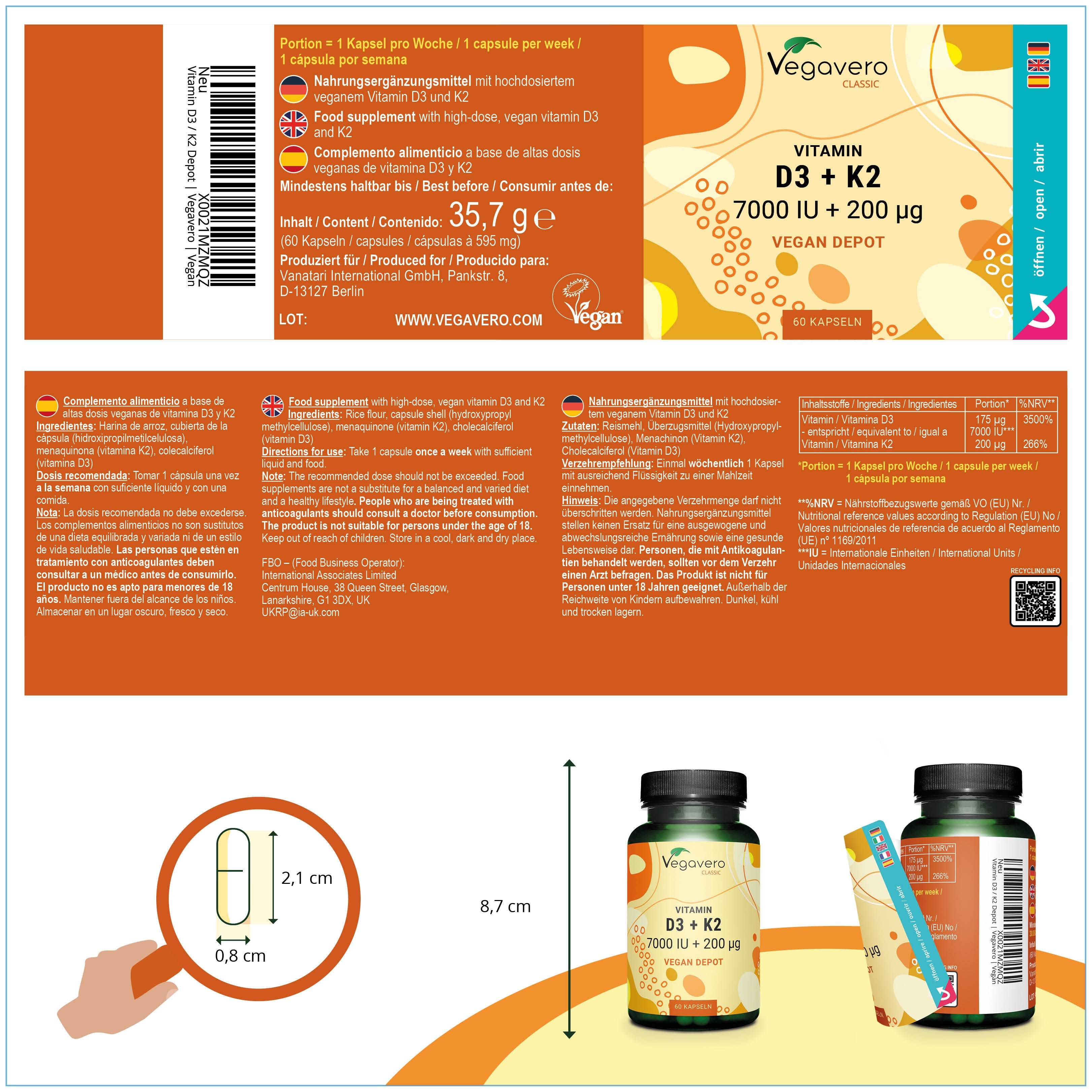 Vitamina D3 + K2 Depot Cápsulas