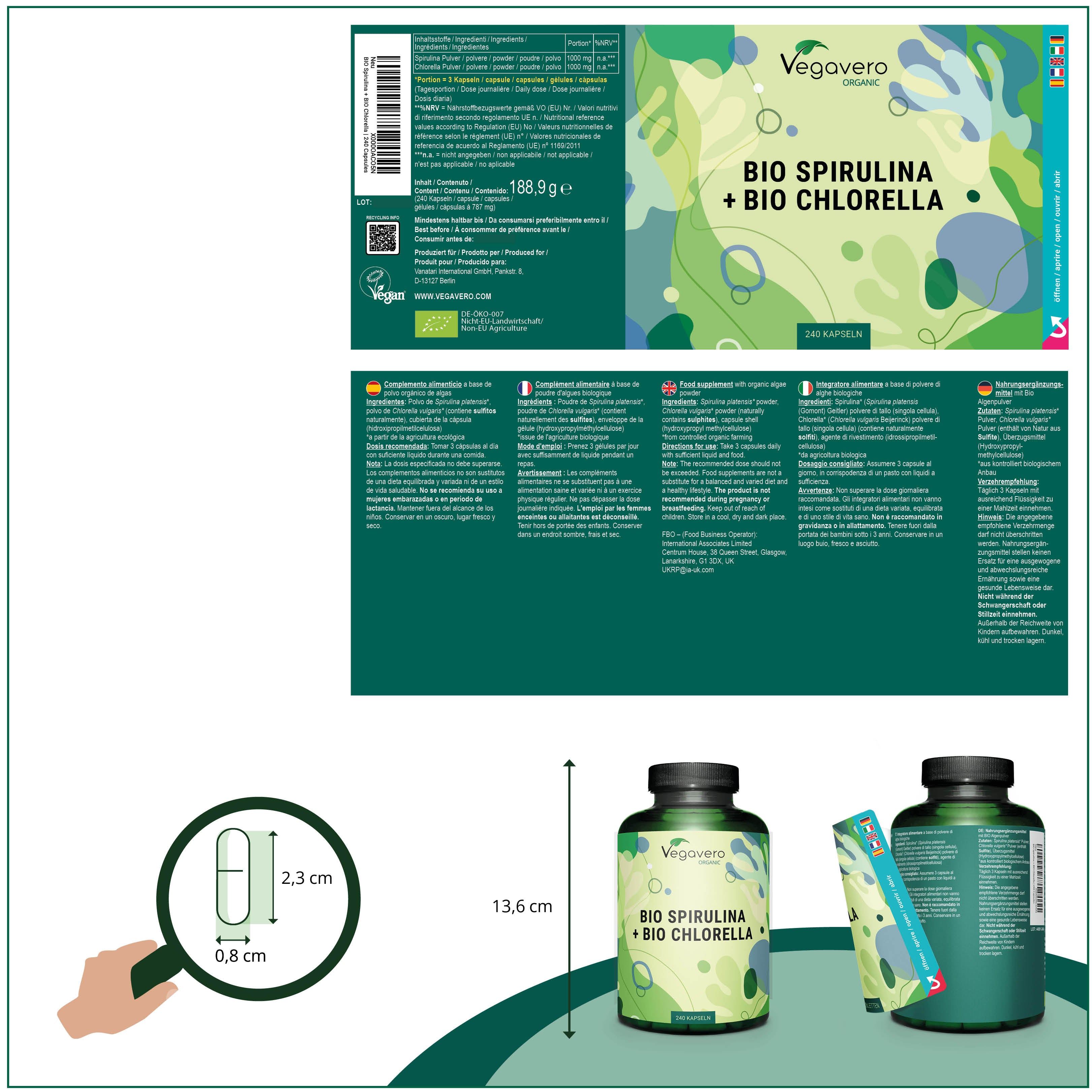 Spirulina + Chlorella Cápsulas Orgánico